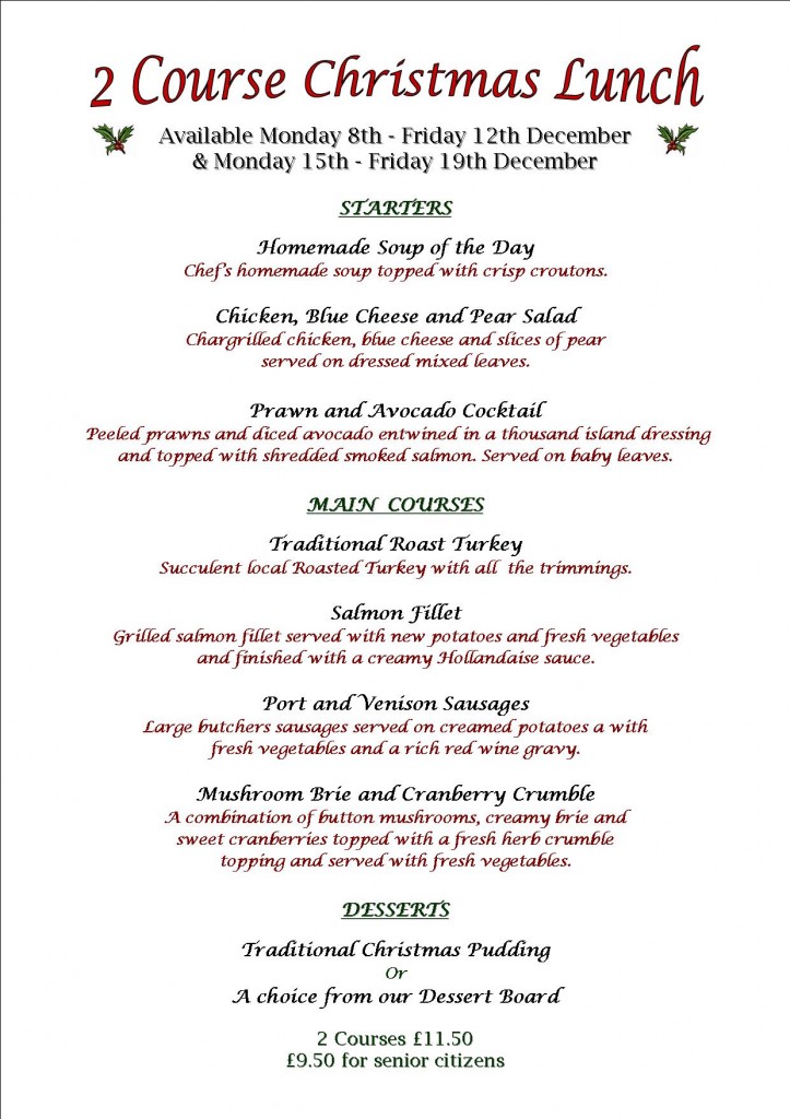 2 Course Christmas Lunch Menu 2014 The Brewers Arms